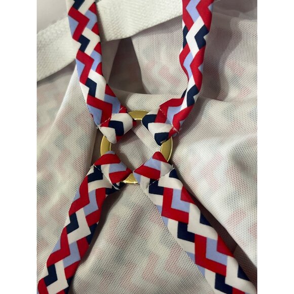 Kona Sol Swimsuit Womens 22 Red Blue White Chevron One Piece Adjustable Straps - Picture 6 of 9